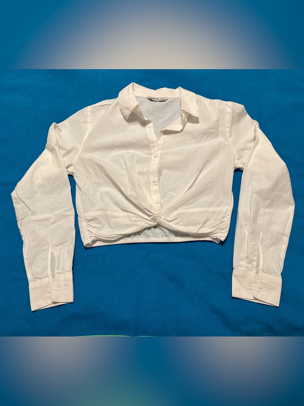 Stradivarius White Cropped Twist-Front Button Down Shirt